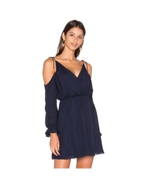 NWT Haute Hippie Navy Cold-Shoulder V-Neck Mini Dress S